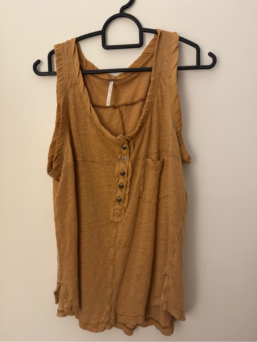 Free People Button Henley Tank Top - Mustard